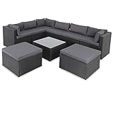 Casaria Polyrattan Lounge Set XXL mit Auflagen Kissen Tisch Glasplatte Kombinierbar Gartenmöbel Ecklounge Schwarz Grau