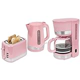 Exquisit Frühstücksset FS 7102 ppi 2 Scheiben Toaster | Wasserkocher | Teekocher | Kaffeemaschine | Kaffeeautomat | Pastell-Pink, pastellpink