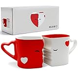 MIAMIO - Kaffeetassen/Küssende Tassen Set Geschenke für Frauen/Geschenke für Männer/Freund/Freundin Hochzeitsgeschenke für brautpaar/Weihnachten aus Keramik (Rot)