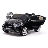 AsVIVA Kinder Elektroauto BMW X6M F16 XXL (240 Watt Motor), Lizenziert, Eva Vollgummireifen, Zweisitzer ferngesteuert, LED Vorder- und Rücklicht, Elektroauto für Kinder ab 3 Jahre, schwarz