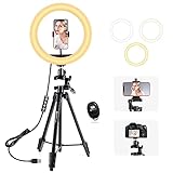 Geekoto Ringlicht Mit Stativ,10' Ringlich,3 Beleuchtungsmodi Ringlicht,Desktop-Ständer,Handy Kamera Video und Fotoaufnahmen Make-up, Live