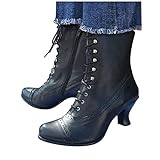 Stiefel Damen Mit Absatz - Leder Langschaft Stiefelette Stiefeletten Elegant Schnürstiefel Halbschaft Gothic Stiefel Reitstiefel Gardestiefel Tanzstiefel Latein Tanzschuhe Viktorianische Stiefel Gr.42