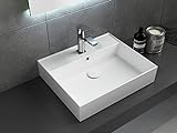 Aqua Bagno | Keramik Waschbecken weiß, eckiger Waschtisch für Gäste-WC, Waschbeckenaufsatz Loft Air Design | 612x466 mm