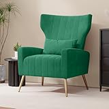 Hawthyhome Relaxsessel/Einzelsofa/Fernsehsessel/Ohrensessel mit Kopfkissen und Gold Metallfüßen aus Samt bis 130kg Schlafzimmer Wohnzimmer Grü