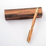 KASSIS Olivenholz Kugelschreiber in eleganter Holzschachtel Handgemacht mit schöner Maserung mit Gravur'Alles Gute'