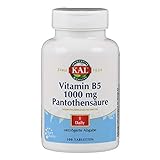 Kal Vitamin B5, 1000 mg, laborgeprüft, Nahrungsergänzungsmittel Vitamin B & Pantothensäure, normalen Funktion des Energiestoffwechsels, Verringerung von Müdigkeit und Ermüdung, 100 Tabletten, 160 g