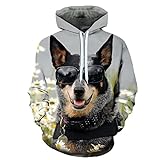 LFYXZXDZ 3D Gedruckter Pullover Pullover Kinder Kapuzensweatshirt Mit Taschen Hund Mit Brille Tier,E,5XL