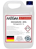 Megaastore Essigsäure 80% (E260) (UN2790) | Ideal als Reiniger und Entkalker für Haus und Terrase | 5 Liter