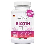 Bandini® Biotin, Selen & Zink | 365 vegane Tabletten für 1 Jahr | Für Haarwuchs, Bartwuchs, Haut & Nägel | Geprüftes Vitamin H für Frauen und Männer | Hochdosiert, laborgeprüft, ohne Zusätze, GVO