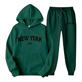 Mymyguoe Newyork Y2K Hoodie Set Herren Jogginganzug 2 Teiler Modische Trainingsanzug Streetwear Drucken Hoody Kapuzenpullover Jogginghose Tracksuit Freizeitanzug Trend Teenager Jungen O