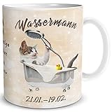 TRIOSK Tasse Katze lustig mit Spruch Sternzeichen Wassermann Katzenmotiv Geschenk für Katzenliebhaber Geburtstag Frauen Freundin