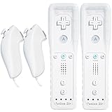 TechKen Controller für Wii mit Motion Plus und Wii Nunchuck Controller Wii Fernbedienung Nunchuk Kontroller Wii Vernbedinung Remote Plus Controller Ersatz für Wii/WiiU Konsole mit Silikonhülle Armband
