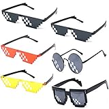 TTLGYJ [6 Pack Thug Life Sonnenbrille, Männer Frauen Glas 8 Bit Pixel Mosaik Gläser Foto Requisiten Unisex Sonnenbrille Spielzeug - Schwarz