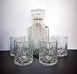 Edles Whisky Set mit stilvoller Glaskaraffe und 4 Whiskygläsern- Karaffe Dekanter für Whiskey, Gin, Rum, Cognac, Wodka aus Kristallglas mit Glasdeckel, Rum Dekanter 1000ml / Cognac Karaffe