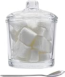 Chase Chic Glaszuckerdose, Klare Zuckerdose mit klarem Glasdeckel und Edelstahllöffel für Kaffeebar, Restaurant, Küche und Frühstück zu Hause, 210 ml (7.1oz)
