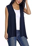 EXCHIC Damen Lassig Armellose Leichte Strickjacke Offene Vorderseite Tunika Weste (XXL, Navy Blau)