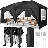 TOOLUCK Pavillon 3x6 Faltpavillon Wasserdicht Stabil Winterfest Faltbar Partyzelt mit 6 Seitenteilen Pop up Gartenpavillon UV Schutz 50+ Höhenverstellbar für Strand Hochzeit Camping, Schw