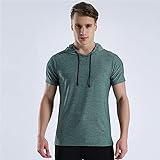 Männer Laufendes Kurzarm-Training Athletische Hemden mit Hauben Sporthemd Männer Fitness Tops Männer T-Shirt (Color : Green, Size : Asian Size-M)