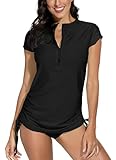 BesserBay Damen Bademode Rash Guard UV Shirts Kurzarm Schwimmshirt UPF 50+, Dunkel, Gr.- 40 EU/Larg