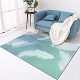 Kunsen Teppich esstisch hohe Qualität Federdruckdesign mit frischer Blauer Grundfarbe, moderner Stil, superweich Teppich geometrisches Muster 80 x 120 cm
