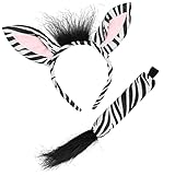 Balinco Zebra Kostüm Set, Haarreif mit Zebraohren + Schwanz, Halloween, Karneval Accessoires JGA, Dschungel Party, Faschingskostüme D