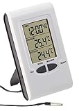 PEARL Außenthermometer Digital: Digitales Innen- und Außen-Thermometer mit LCD-Display und Uhrzeit (Thermometer mit Kabel, Thermometer Digital großes Display)