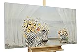 KunstLoft Leinwandbild | 100% HANDGEMALT | 120x60cm | Gemälde 'Das Erwachen des Frühlings' | Blüten | Weiß | Wandbild Wohnzimmer