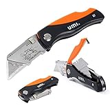 Amazon Brand - Umi Teppichmesser Faltbares Universalmesser, Cutter Messer mit Klingenaufbewahrung und Gürtelclip, Inklusive 15PC Ersatzklingen