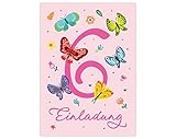 Junapack 12 Einladungskarten zum 6. Kindergeburtstag sechste Geburtstag Mädchen Schmetterlinge