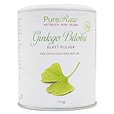 Ginkgo Biloba Blatt-Pulver (Bio Roh Vegan) Fein Gemahlen, Rein & Kontrolliert, Ohne Zusätze - Superfood für Grüne Smoothies Bowl Shake - Ginko Gingko Leaf Powder | PureRaw 110g