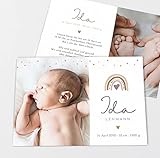 printkiss Geburtskarten 'Regenbogenwunder', Dankeskarten zur Geburt im 5er Karten Set personalisiert mit Text & Fotos, Babykarten für Jungen und Mädchen (Weiß (170 x 120 mm))