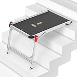 Hailo TP1 Treppenpodest | Arbeitsplattform aus Rutschfester Siebdruckplatte mit Tragegriff und integrierter Libelle | Füße mit Soft-Grip-Sohle belastbar 150 kg | flexibel verstellbar | Silber