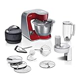 Bosch Küchenmaschine MUM5 MUM5X720, integrierte Waage,Edelstahl-Schüssel 3,9L, Mixer 1,25L, Profi-Knethaken, Planetarisches Rührgetriebe, Rührbesen, Durchlaufschnitzler, 1000 W, Silber/Dunk