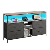 Ravas LED Lowboard Fernsehschrank für TV 60 Zoll,108 * 30 * 78cm TV-Schrank mit offenen Ablageflächen und 4 Schubladen,Fernsehtisch mit LED-Farbwechsel & Holz TV-Regal, TV Tisch, TV Möb