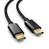 PAXO 0,3m Nylon USB 3.1 (USB 3.0) Typ C Verbindungskabel, Ladekabel, Datenkabel, USB C auf USB C, schwarz, geflochtenes Nylonkabel, Goldstecker