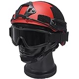 WLXW MH Tactical Fast Helm, Mit Airsoft-Brille, Taschenlampe Und Halterung, Für Männer, Multicam, Militär, Sport, Paintball, Jagdschießen,Rot,A