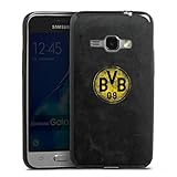 DeinDesign Slim Case extra dünn kompatibel mit Samsung Galaxy J1 (2016) Silikon Handyhülle schwarz Hülle Borussia Dortmund BVB Fanartikel