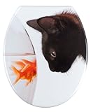 WENKO WC-Sitz Fish & Cat - Antibakterieller Toilettensitz, rostfreie Edelstahlbefestigung, Duroplast, 37.5 x 45 cm, Mehrfarbig