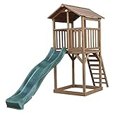 AXI Beach Tower Spielturm aus Holz in Braun | Spielhaus für Kinder mit grüner Rutsche und Sandkasten | Stelzenhaus für den Garten
