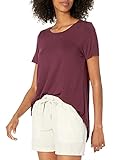 Amazon Essentials Damen Kurzärmeliges Swing-T-Shirt mit U-Ausschnitt und Bequemer Passform, Burgunderrot, XL