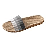 Herrenpaare Leinen Slip auf Streifen flache Rutschen Indoor Home Pantoffeln kausal komfortable Mode Beach Pantoffeln (Gray, 44)