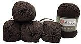 5 x 100g Strickwolle YarnArt Eco Cotton mit 85% Baumwolle, 500 Gramm Wolle einfarbig (braun 777)