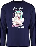 Anime Merch Manga Deko - Just a Girl who Loves Anime & Cats - XL - Navy Blau - Just a Girl who Loves Anime & Cats - BCTU005 - Herren Langarmshirt