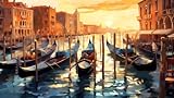 adrium Holz-Bild 90 x 50 cm: Illustration der wunderschönen Stadt Venedig. Stadt der Gondoliere, der Brücken, des Karnevals und der Liebe. Italien (206341829)