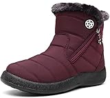 Gaatpot Damen Winterstiefel Wasserdicht Warm gefütterte Schneestiefel Winterschuhe Winter Kurzschaft Stiefel Boots Schuhe Weinrot 38