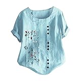 Bluse V Ausschnitt Damen Lässige Bunte Blume Langdruck Hemd-Knopf Vintage-Frauen-Topbluse T- Shirt Vintage Sommerbluse Locker Casual Sommer Tunika Damen Luftig Oberteile Damen Sommer GroßE GrößEn