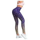 Xmiral Hosen Damen Farbverlauf Bronzing Drucken Hohe Taille Leggings mit Hüftstrumpfhose Sportgymnastik Laufen Yoga Athletic Pants(Violett,M)