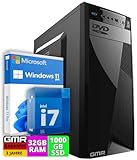 Intel Core i7 Multimedia PC - Schneller Computer für Büro & Home Office | 32GB RAM | 1000GB SSD | DVD+RW | USB3.0 | WLAN | Windows 11 Pro | Office Word | Excel