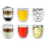 Creano doppelwandige Gläser 250ml „DG-Bauchig“, 6er Set, großes Thermoglas doppelwandig aus Borosilikatglas, Kaffeegläser, Teegläser, Latte Gläser, Doppelwandgläser