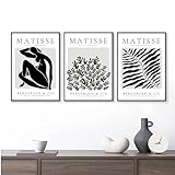 Yangld Matisse-Poster, abstraktes Leinwandgemälde, schwarze Wandkunst, Blumenposter und Drucke, Wandbilder, Wohnzimmer, Heimdekoration, 50 x 70 cm x 3, ohne Rahmen